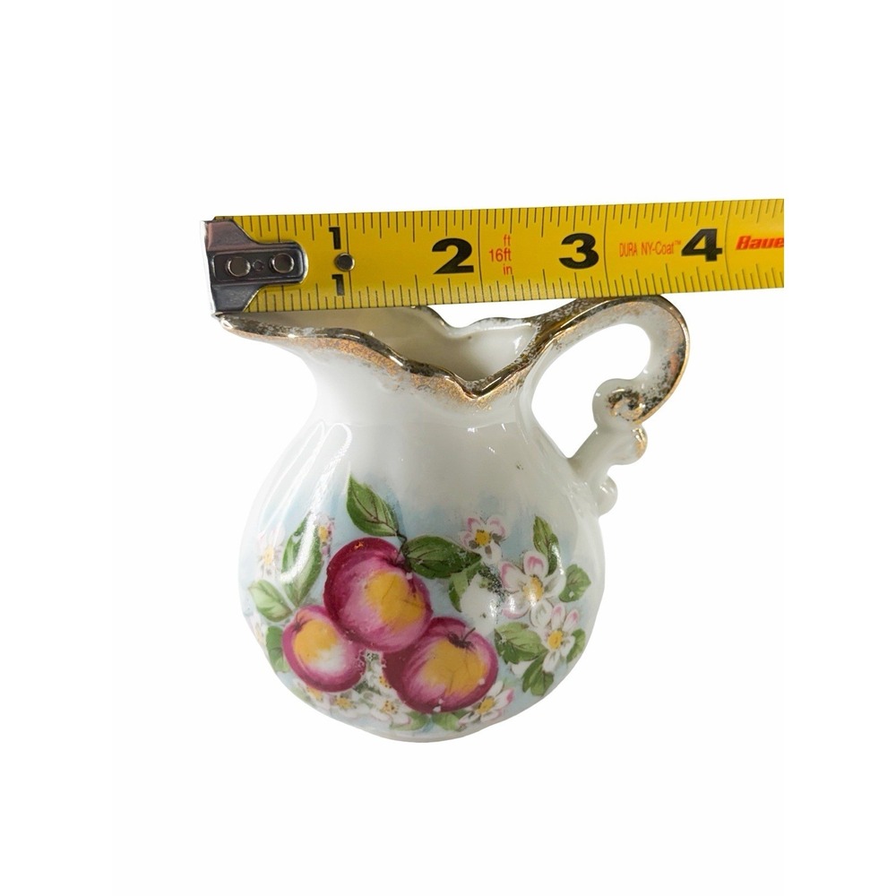 Vintage Hand Painted Creamer Underplate Set Pink Apples Gold Trim Porcelain EUC - Picture 12 of 13